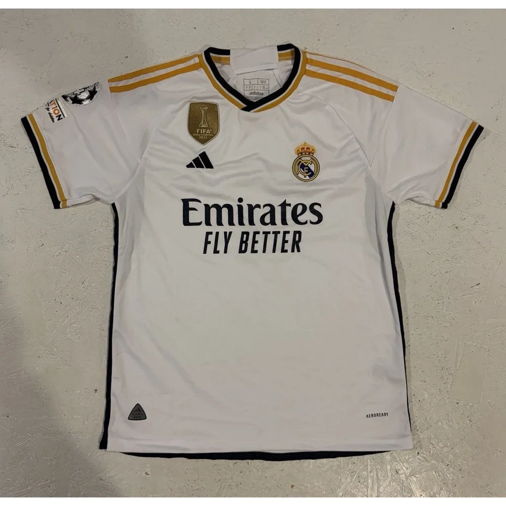 Real Madrid 2024 2025 Home Soccer Jersey #5 Bellingham Adidas Mens L Slim